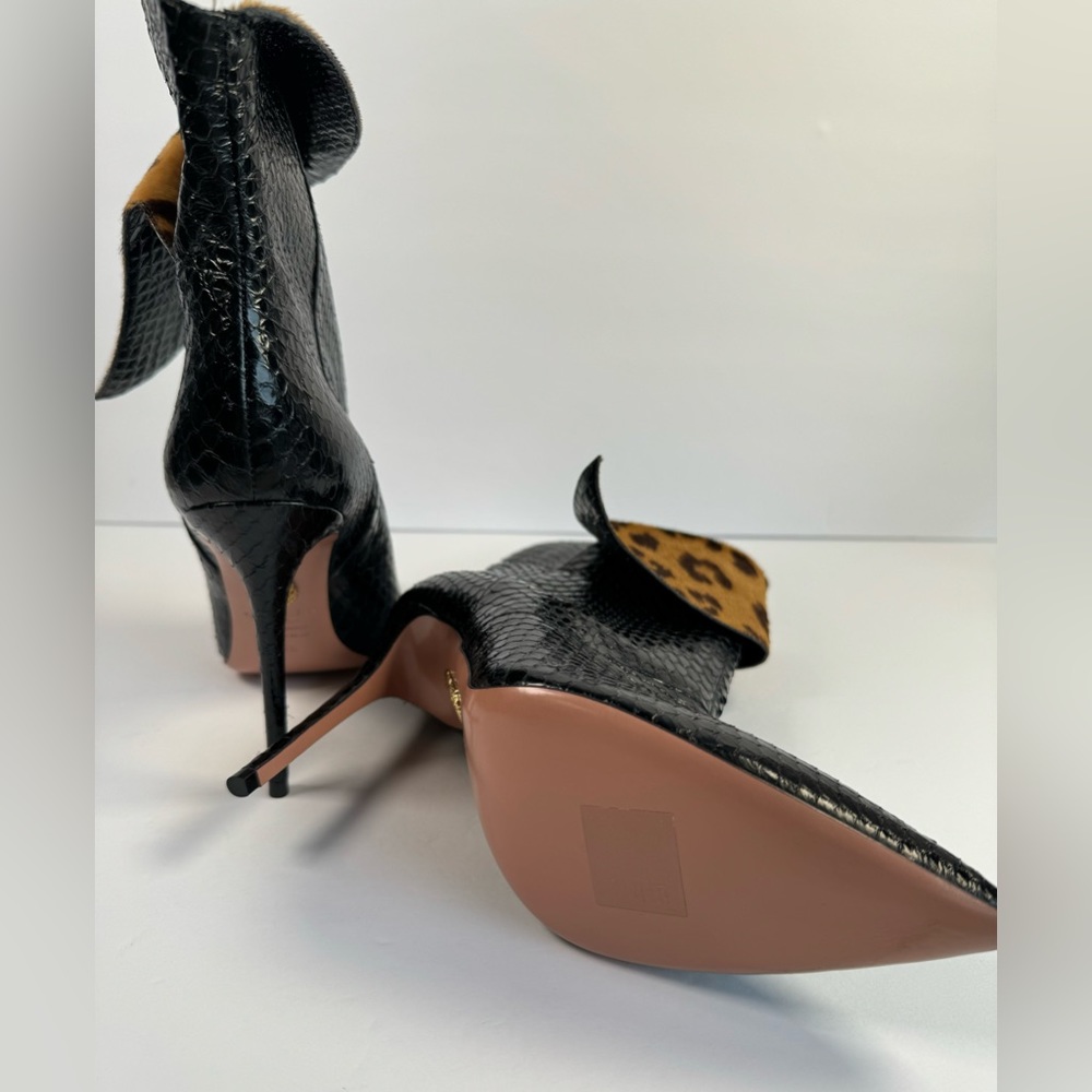 Aquazzura Black Snakeskin Pointed Toe Bootie with Leopard Print Cuff - Picture 12 of 12